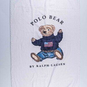 VTG Polo Ralph Lauren Sitting Bear Beach Towel 90s USA Made Flag Sweater 64x32